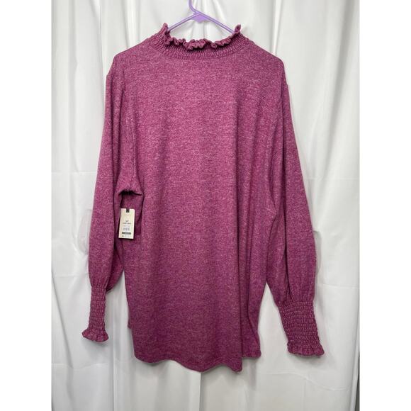 knit blouse sweater mauve pink raspberry women's 1x keyhole soft easy to wear - Picture 5 of 16